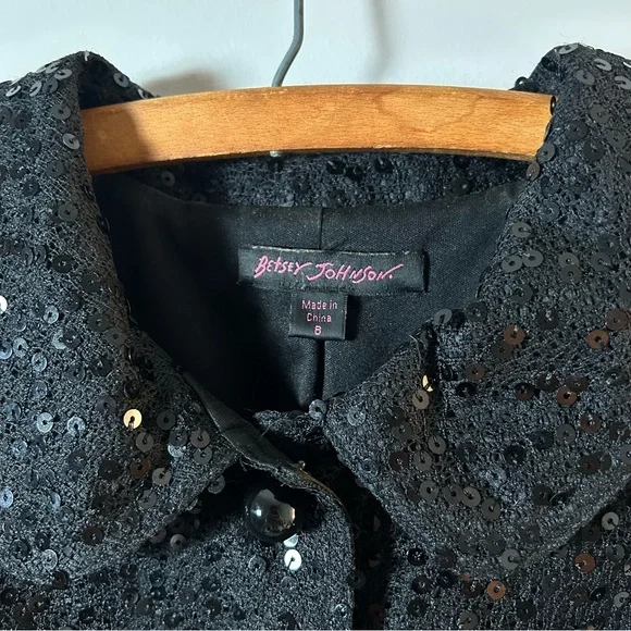 Betsey Johnson Vintage Black Sequin Button Front Coat Jacket Womens 8 Holiday - Picture 4 of 6